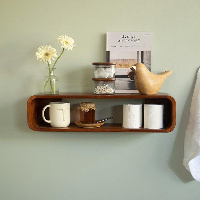 Minimalist Wooden Wall Mounted Display Shelf- Set Of 2