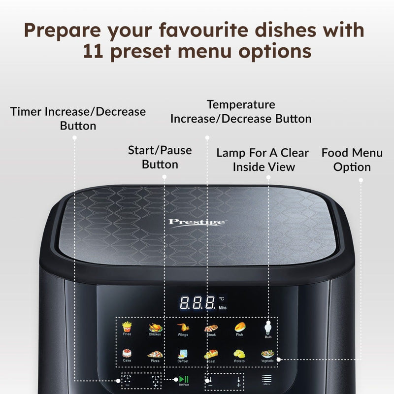 Prestige Crysta Chef Air Fryer 5.5 L + Prestige Nutri-Mate 400W Mixer Grinder, 2 Jars & 3 Lids, Dual Safety Interlock, 1Y Warranty