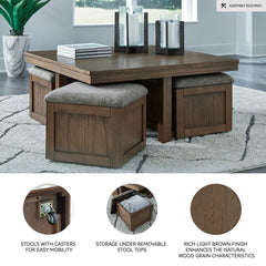 Sheesham Wood Coffee Table with Cushioned Storage Stools – Geraldene