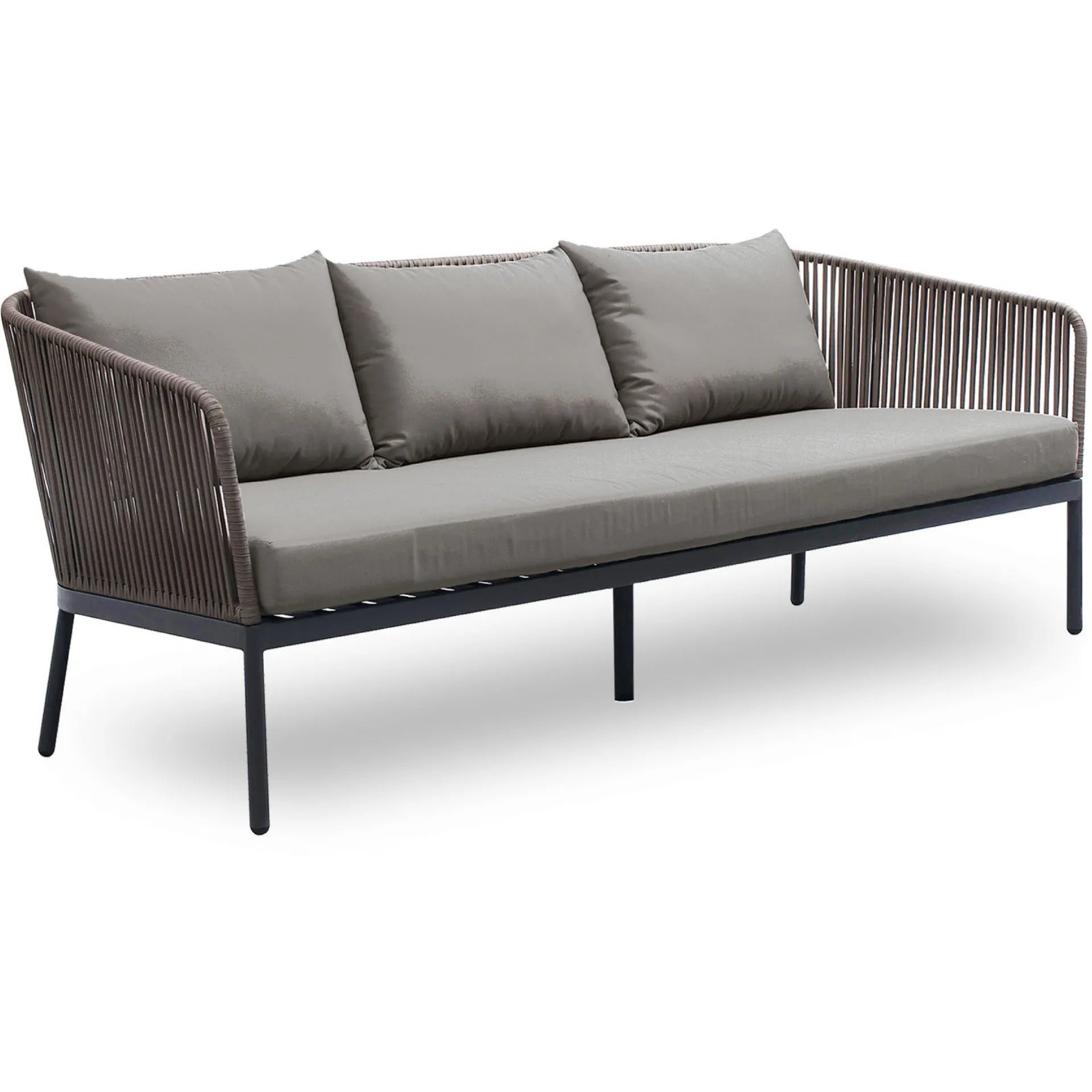 Rafail Outdoor Garden Balcony Sofa Set 3 Seater , 2 Single Seater 2 Center Table Set Braid & Rope (Dark Grey)