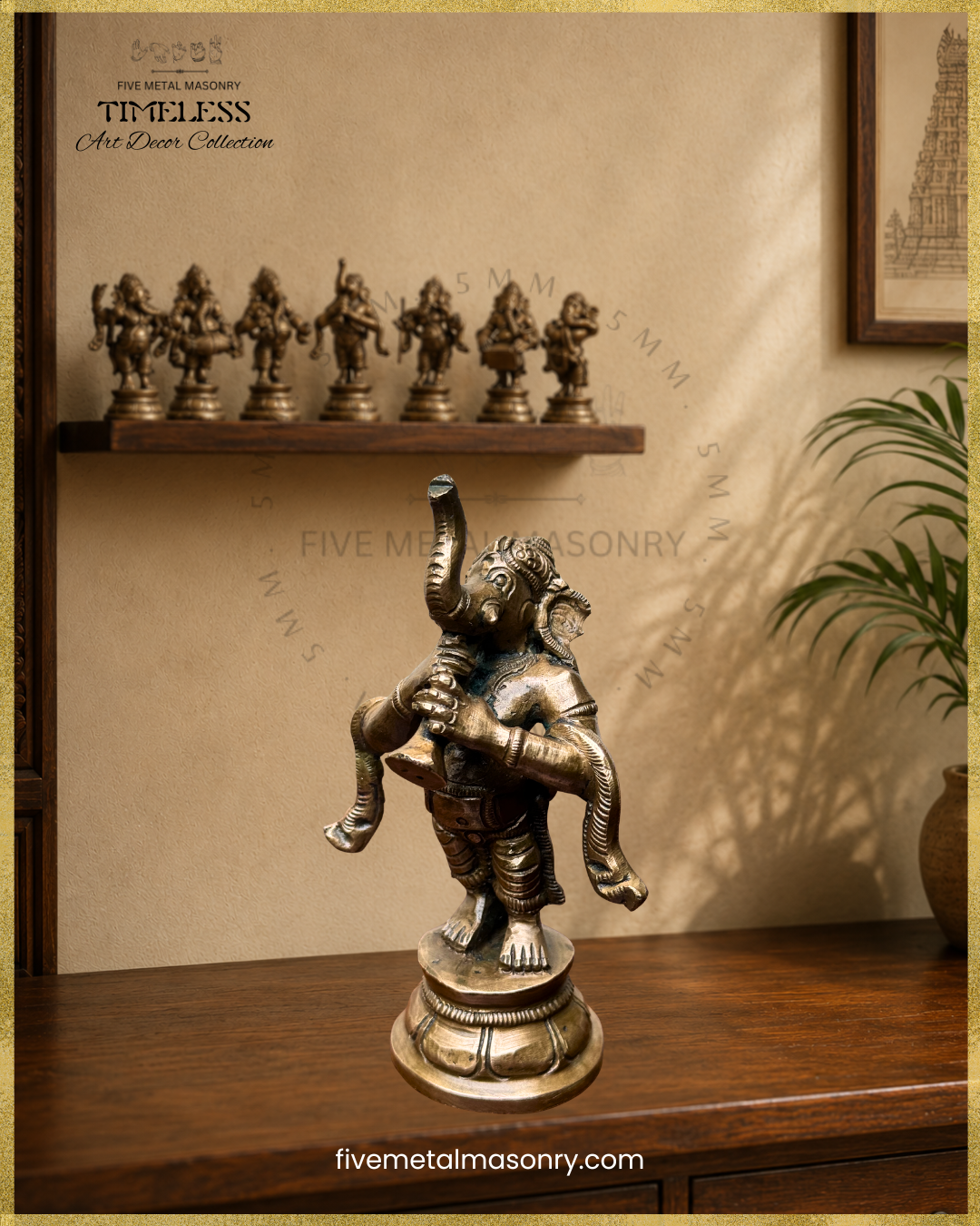Musical Ganesha Set (7 icons)  - Panchaloha Bronze Icon - 5"- Timeless Collection