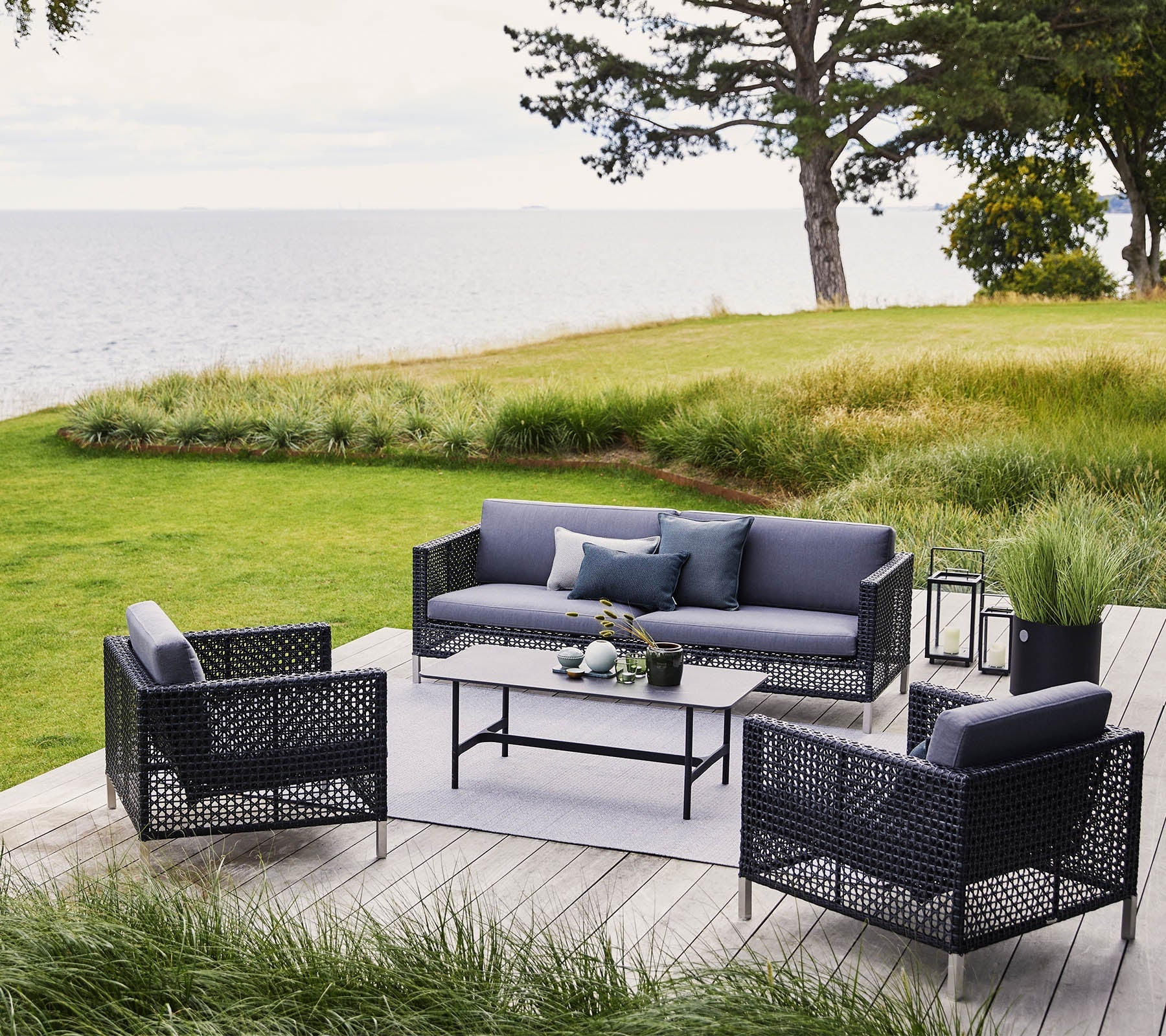 Stepan Outdoor Garden Balcony Sofa Set 2 Seater, 2 Single seater Set (Dark Grey)