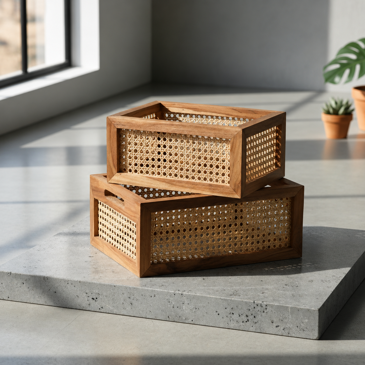 Multi-Purpose Rattan Organizer Caddy for Kitchen & Dining-Set Of 2
