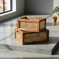 Multi-Purpose Rattan Organizer Caddy for Kitchen & Dining-Set Of 2