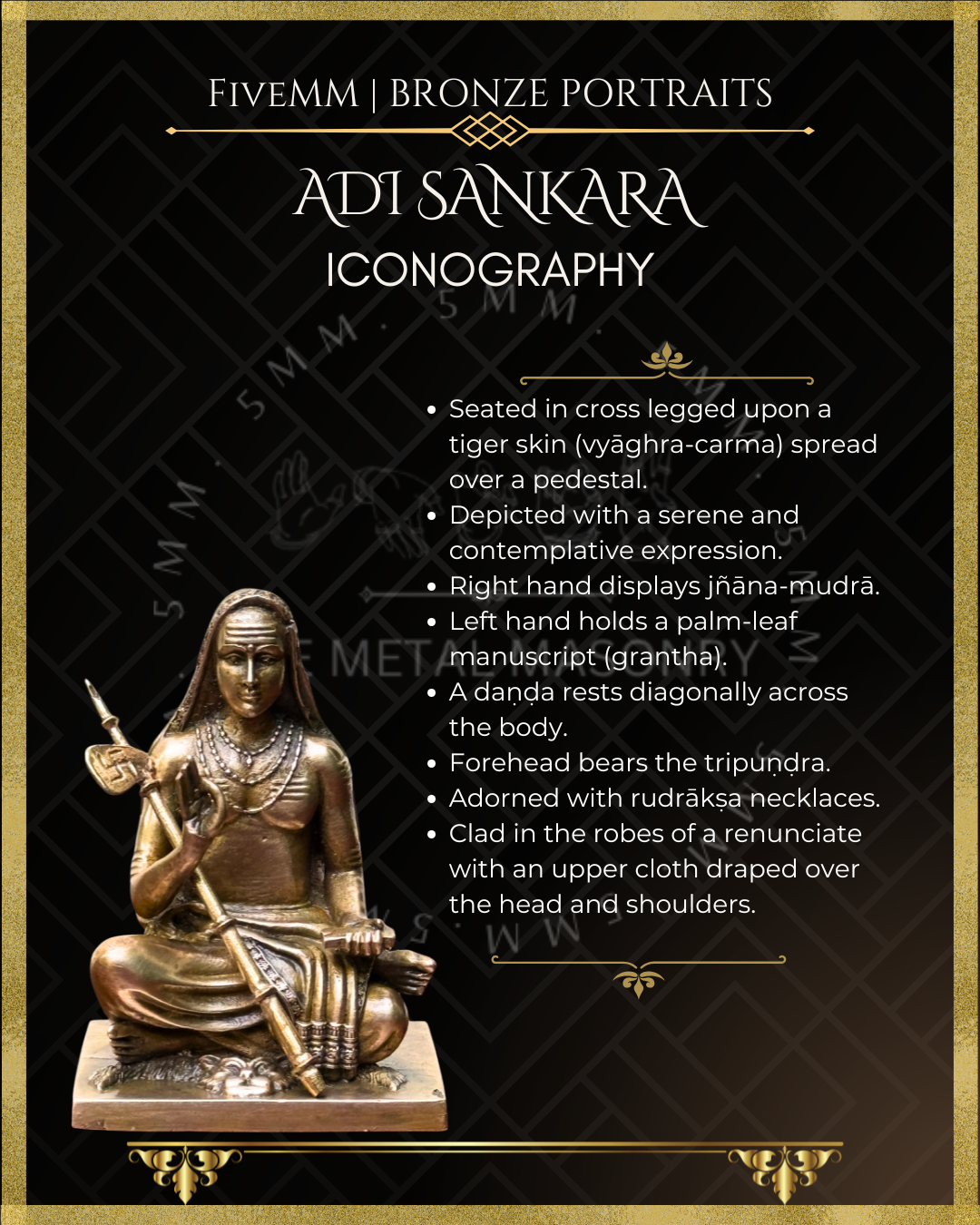 Adi Shankaracharya - 3" Panchaloha Bronze Icon
