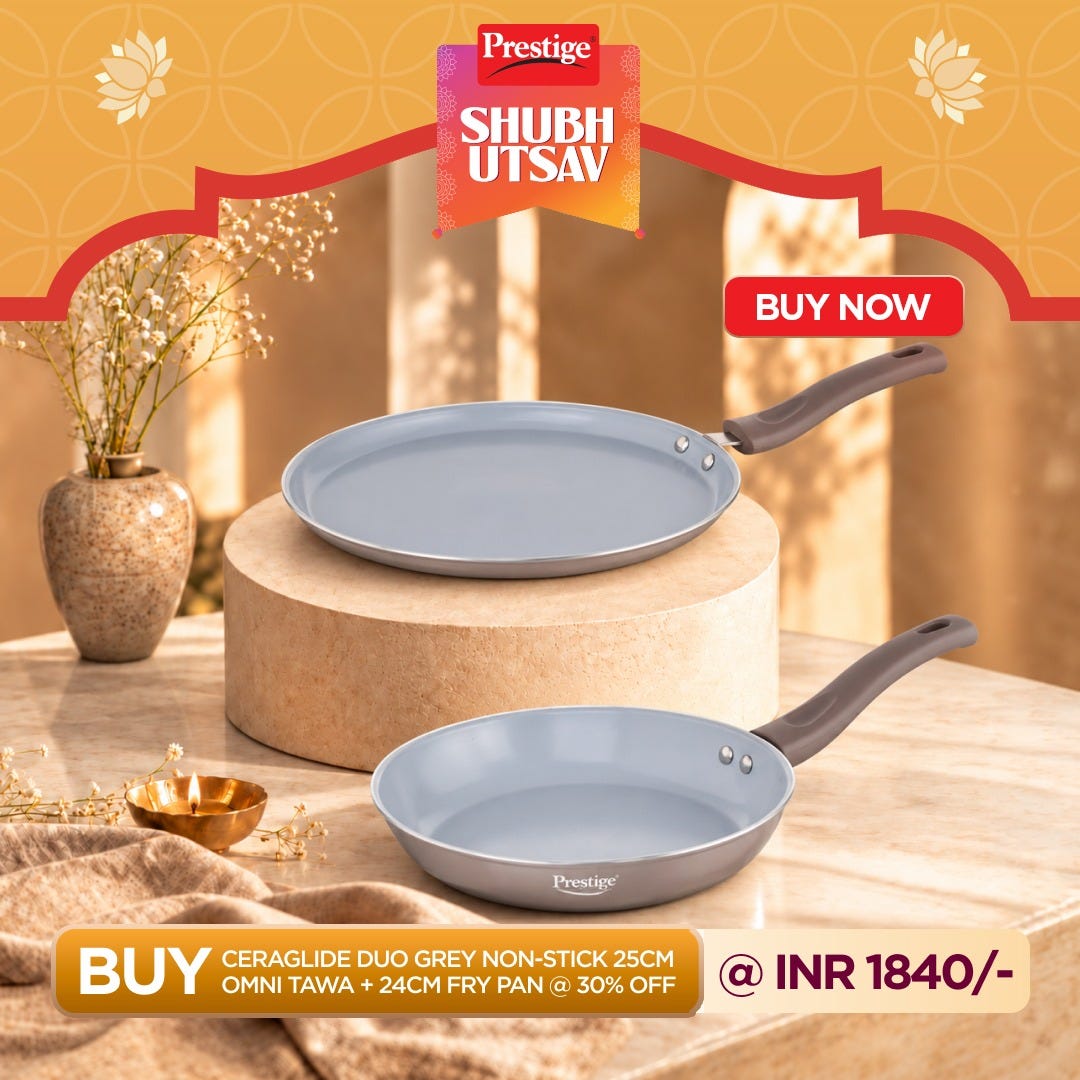 Prestige Ceraglide Duo Ceramic Coating Non Stick Aluminium Cookware Omni Tawa Dia 25 cm, Prestige Ceraglide Duo Ceramic Coating Non Stick Aluminium Cookware Fry Pan Dia 24 cm (1.6 Litre)