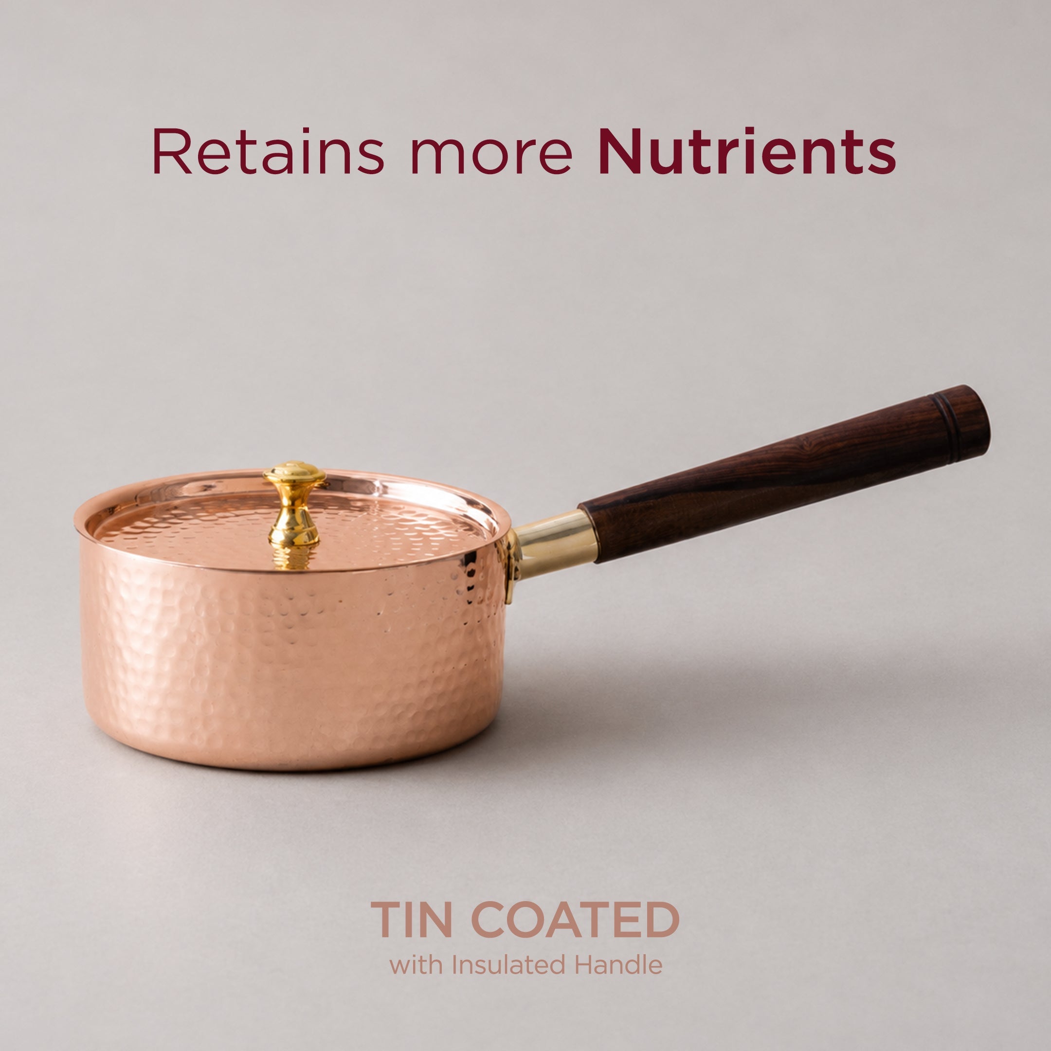 Traditional Copper Sauce Pan with Tin Coating, Lid & Insulated Handle (तांबा का सॉस पैन) | Total Weight: ~700 g