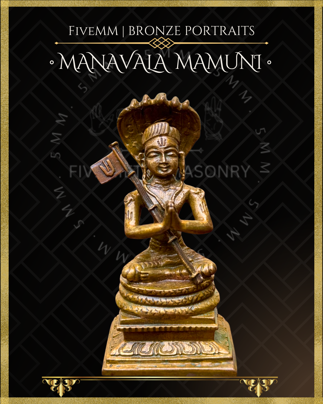 Vaishnava Saints: Ramanujacharya, Nammalvar, Manavalamamuni Panchaloha Bronze Icon Set - 3" - Antique finish