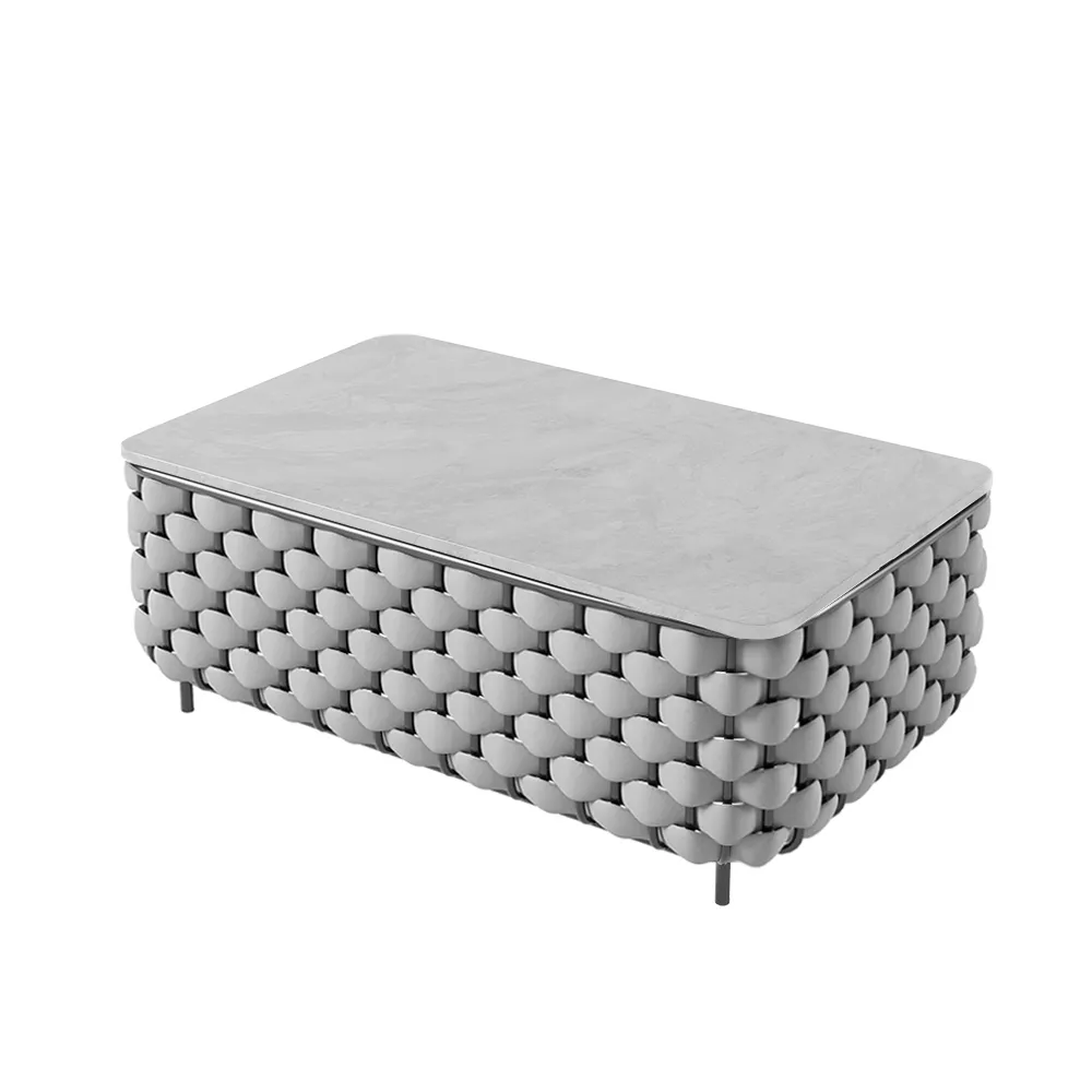 Fepel Outdoor Garden Balcony Sofa Set 2 Seater, 2 Single seater and 1 Center Table Set, Braid & Rope (Grey)