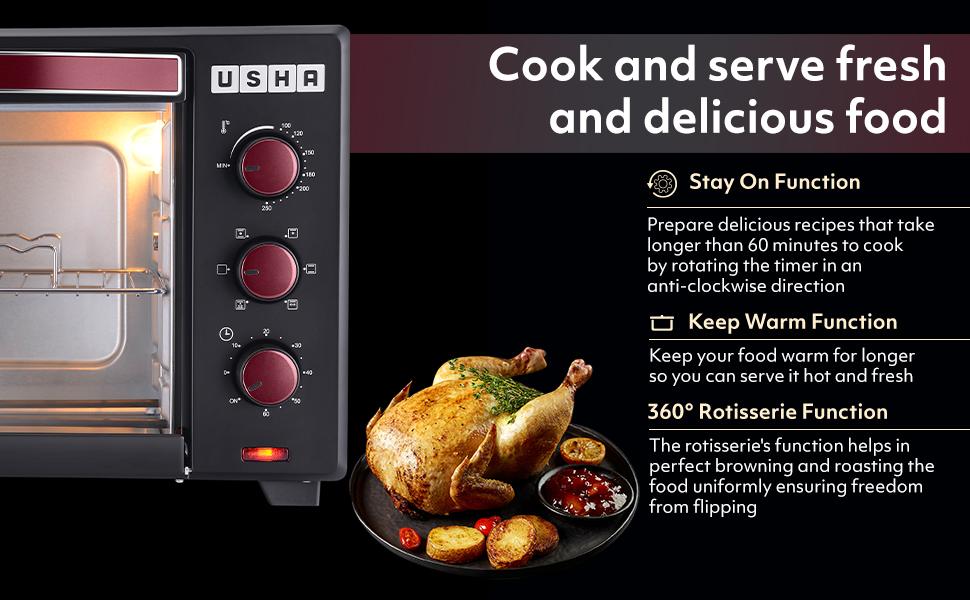 USHA 25 Liters (OTGW 25RC) Oven Toaster Grill (Wine & Matte Black), Medium (OTGW25RC)