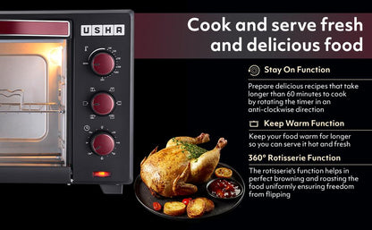 USHA 25 Liters (OTGW 25RC) Oven Toaster Grill (Wine & Matte Black), Medium (OTGW25RC)