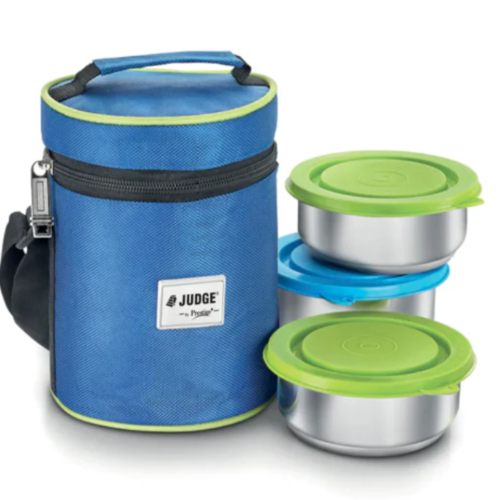 Judge Insulated Tiffin Box 3 Stainless Steel Containers with Carrying Pouch -275 ml x 1, 330 ml x 2 Unit