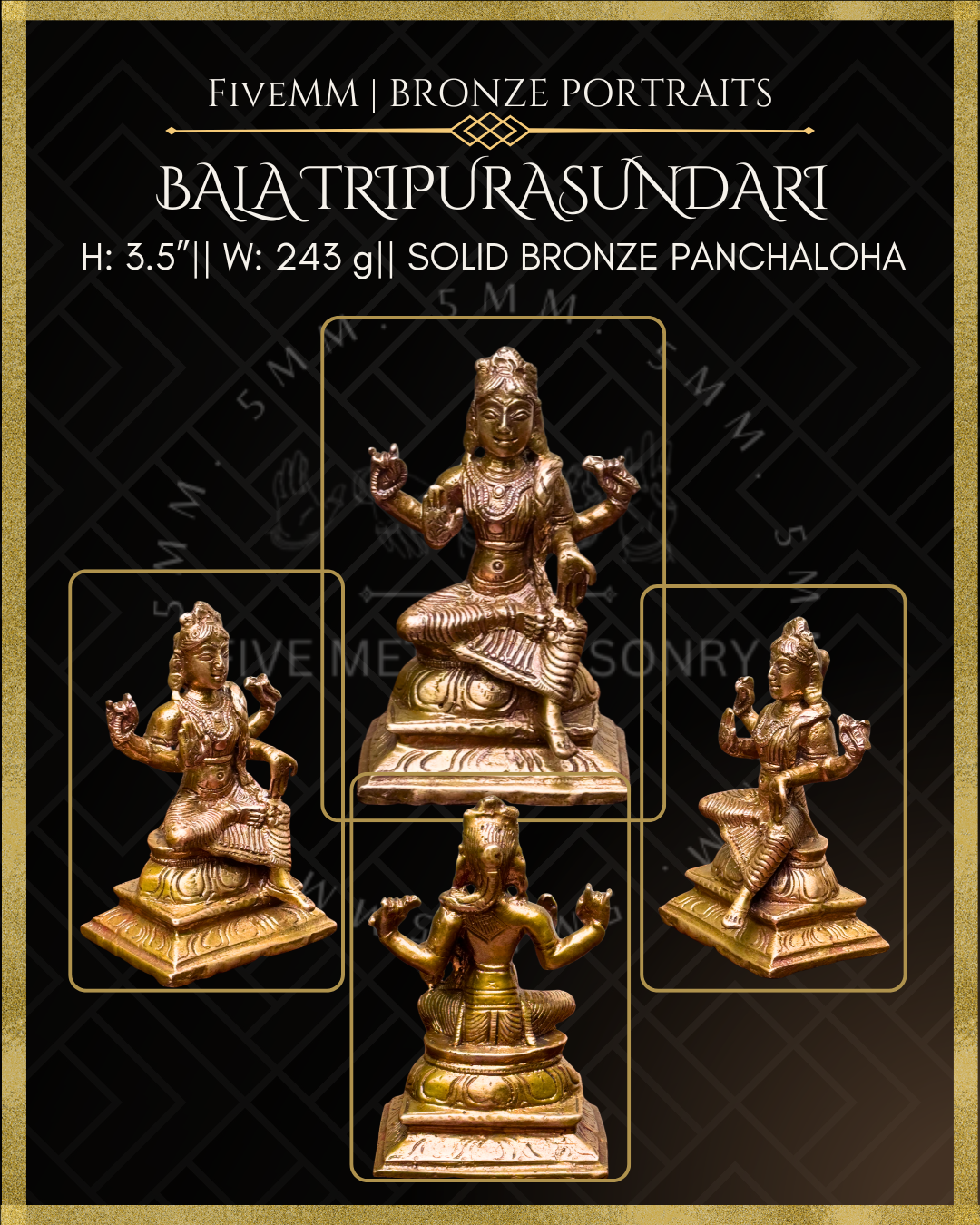 Bala Tripurasundari/ Balambika Panchaloha Bronze Icon -3.5" - Polished finish