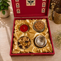 Brass Pooja Kalash Kumkum Box and Bowl Gift Hamper