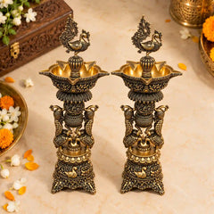 Brass Lightweight Peacock Samai/Lamp Pair