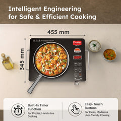 Prestige PIRC 1.0 2200W Infrared Cooktop, Indian Menus & Timer, Flat-Bottom Cookware, Black + Prestige TRIPLY Splendid 4 Pc Cookware Set: Fry Pan 22cm, Kadai 22cm, Saucepan 14cm, SS Lid 24cm