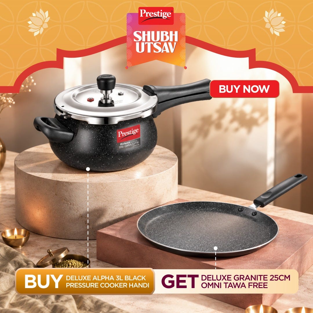 Prestige Deluxe Alpha Stainless Steel Pressure Cooker 3.0 L, Prestige Omega Deluxe Granite Non-stick Round Base Omni Tawa, 25 cm (Black)