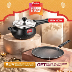 Prestige Deluxe Alpha Stainless Steel Pressure Cooker 3.0 L, Prestige Omega Deluxe Granite Non-stick Round Base Omni Tawa, 25 cm (Black)