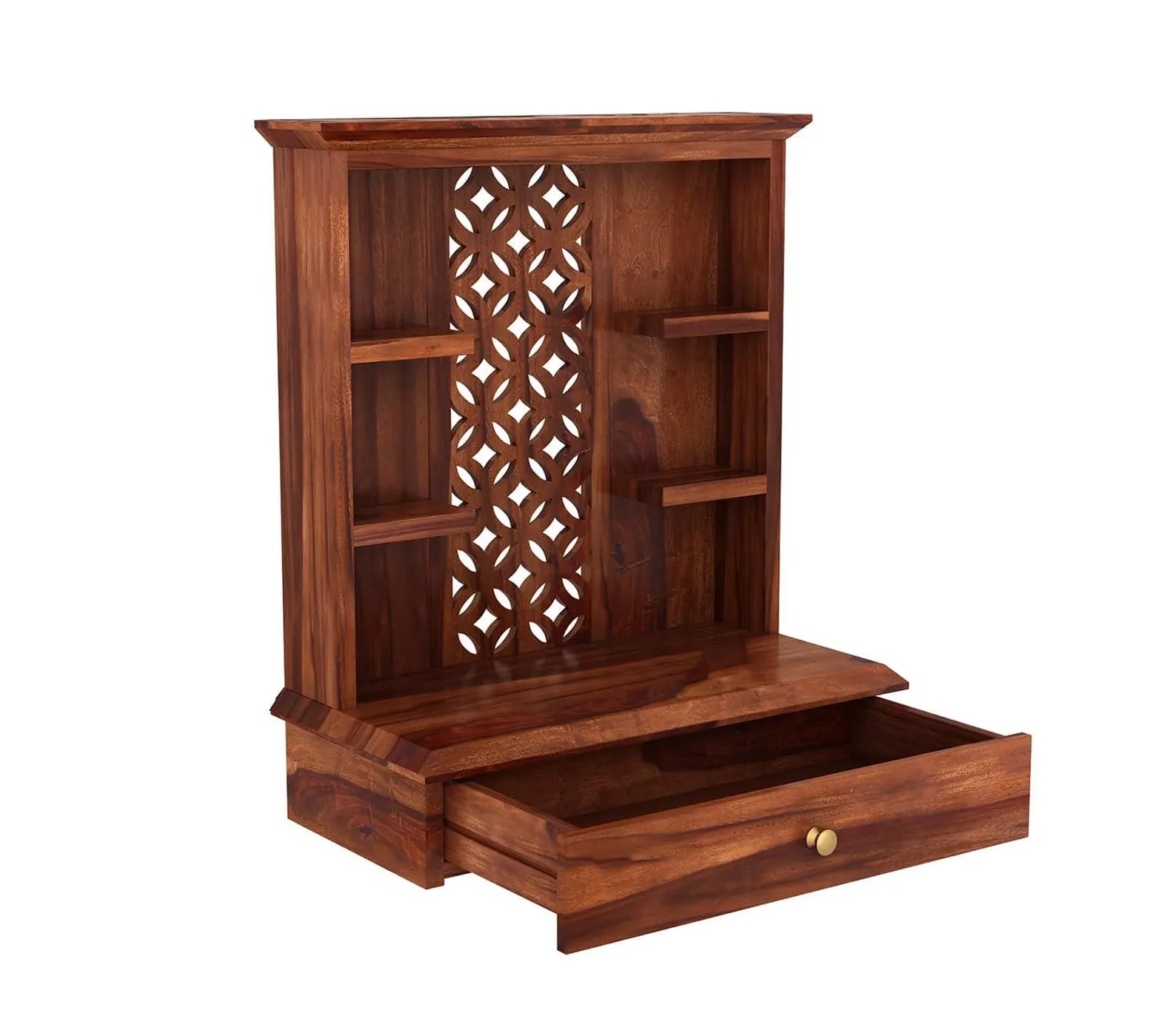 Vaishnav Heritage Solid Wood Home Temple with Ornate Back Panel