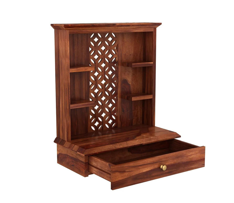 Vaishnav Heritage Solid Wood Home Temple with Ornate Back Panel