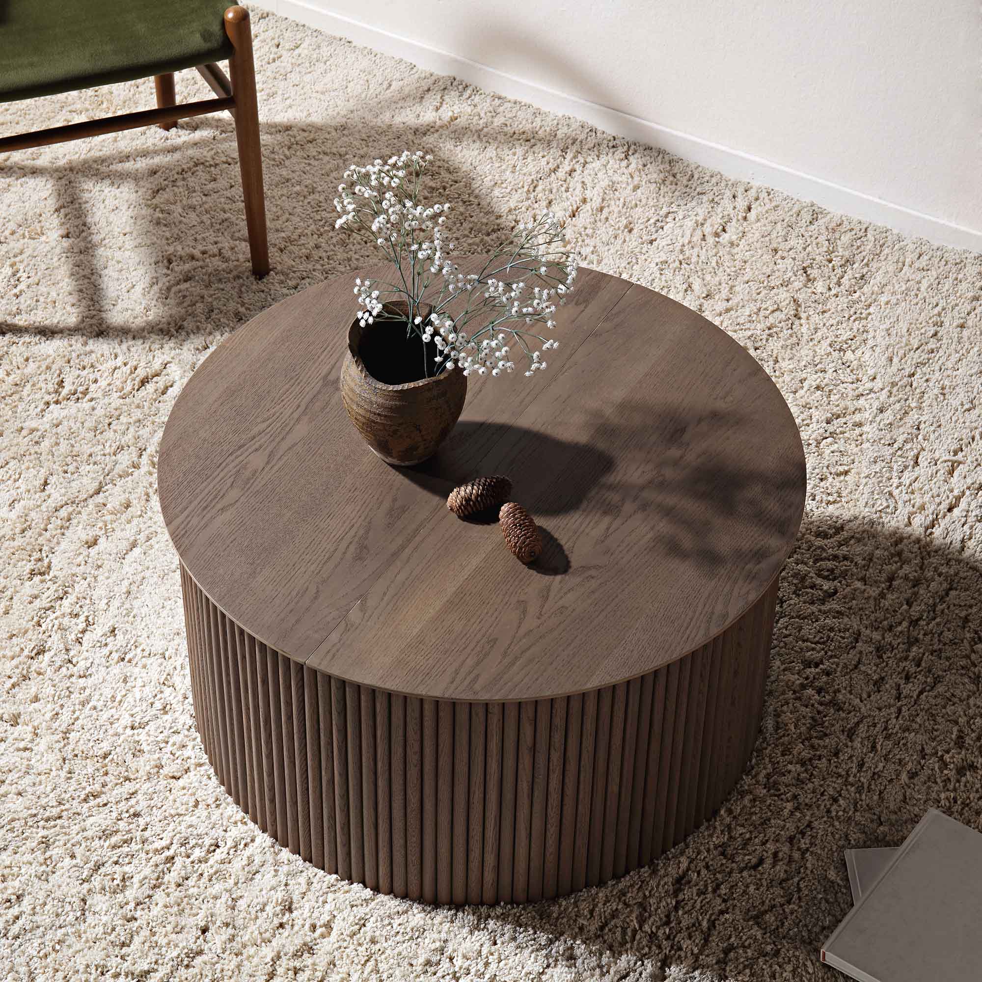 Velin Solidwood Round Coffee Table with Storage