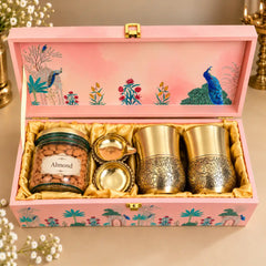 Brass Luxury Gift Hamper with Glasses & Diyas