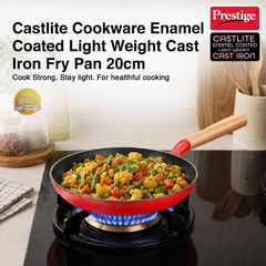 Prestige Castlite Enamel Coated Cast Iron Fry Pan 20cm/0.8L, Lightweight, Stay-Cool Handle + Prestige Castlite Enamel Coated Cast Iron Kadai 24cm/2.3L with Glass Lid, Gas & Induction, 15Y Warranty