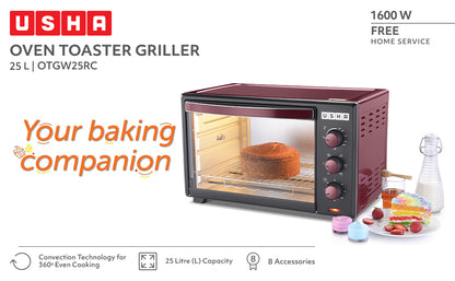 USHA 25 Liters (OTGW 25RC) Oven Toaster Grill (Wine & Matte Black), Medium (OTGW25RC)