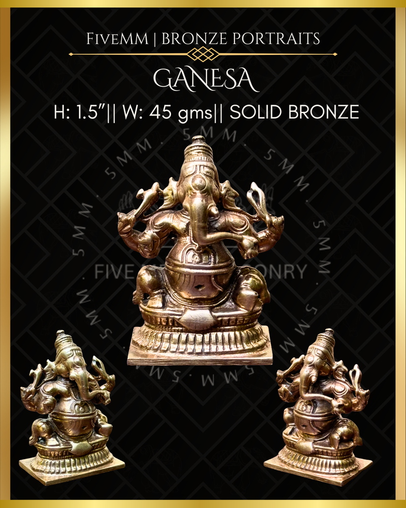 Ganesa Panchaloha Bronze Icon - 1.5" Seated (Trunk:Left) - Polished finish