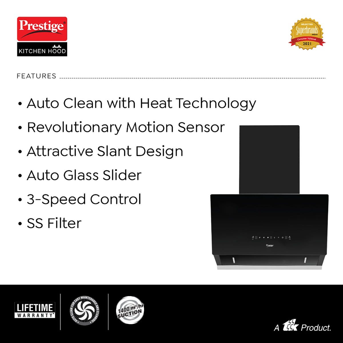 Prestige Provo 900 Kitchen Hood Chimney, Prestige Svachh Efficia Hob 03 AI (with Toughened Glass Top Multi Spark Ignition System & 3 Brass Burners), Prestige Chimney Installation Kit