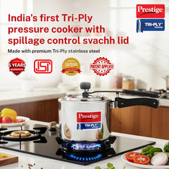 Prestige 3 Litre TRIPLY Svachh Inner Lid Pressure Cooker, Deep Lid Spillage Control, Gas & Induction + Prestige Platina Popular Stainless Steel Impact Forged Bottom Kadai with Glass Lid, 24cm, 2.8 L