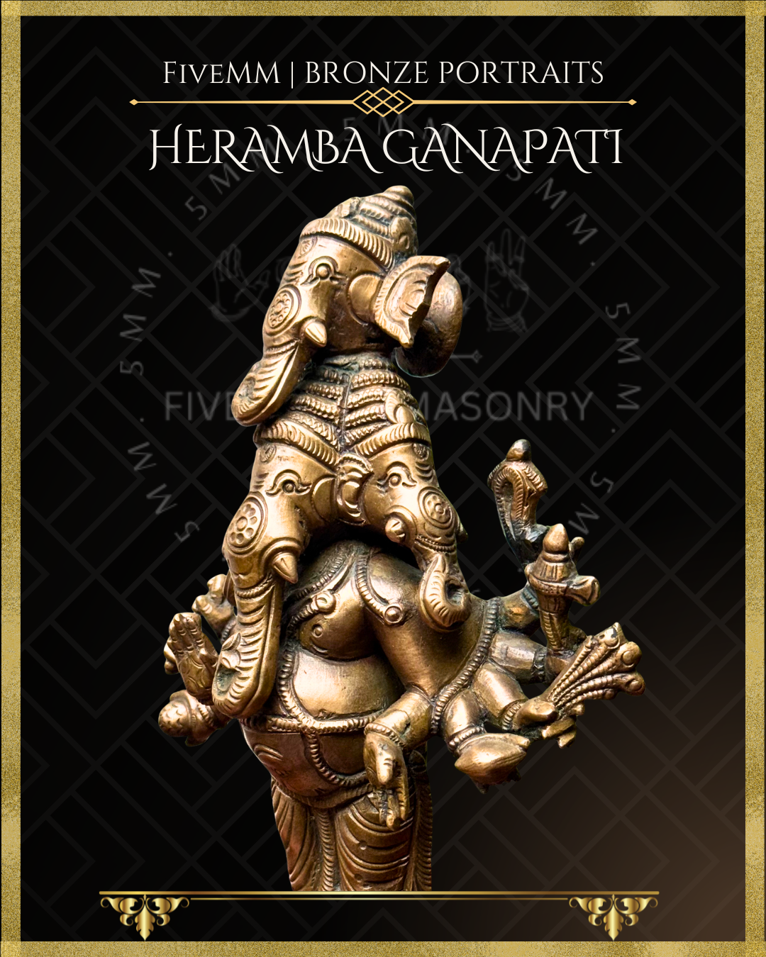 Heramba Ganapati Panchaloha Bronze Icon - 8" Standing