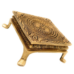 Brass Pooja Chowki – Handcrafted Peetha Singhasan for Deity | Traditional Peetal Bajot for Home Temple, Mandir, Kalash Stand, Pital Aasan Decor, Gold, 2 Inch, 1 Piece