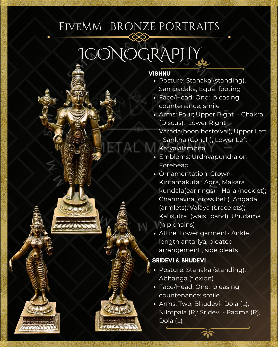 Venkateswara-Sridevi-Bhudevi  Panchaloha Bronze Icon Set - 6"