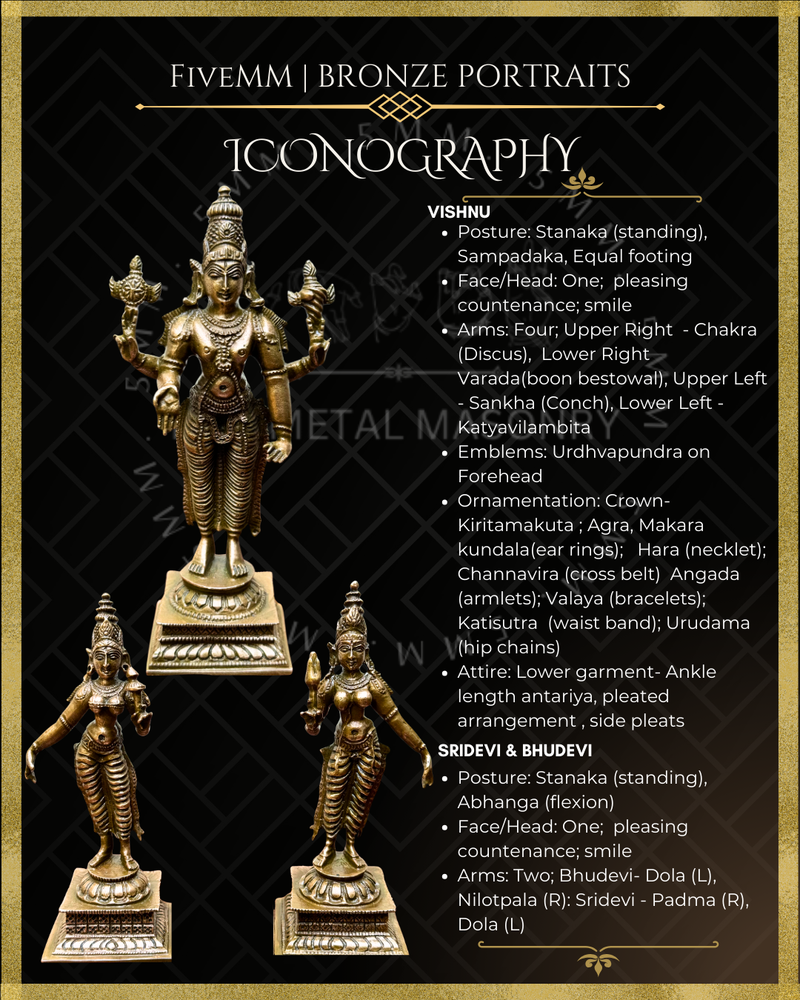 Venkateswara-Sridevi-Bhudevi  Panchaloha Bronze Icon Set - 6"