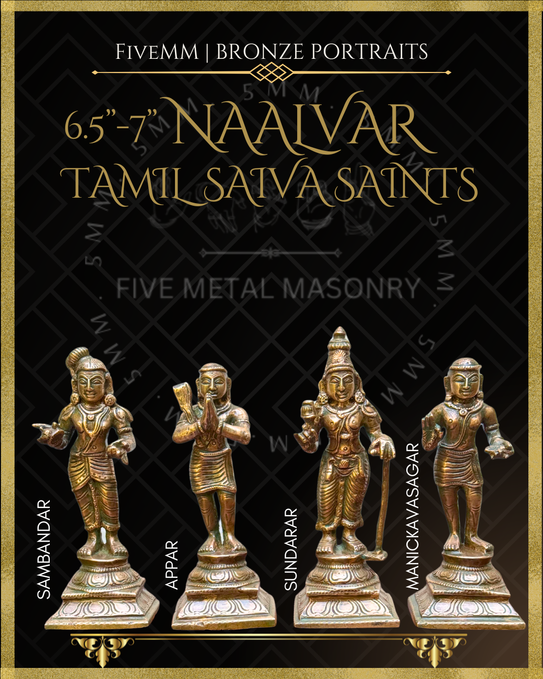 Naalvar:Tamil Saiva Saints (Nayanmars) Panchaloha Bronze Icon Set - 6.5" to 7"