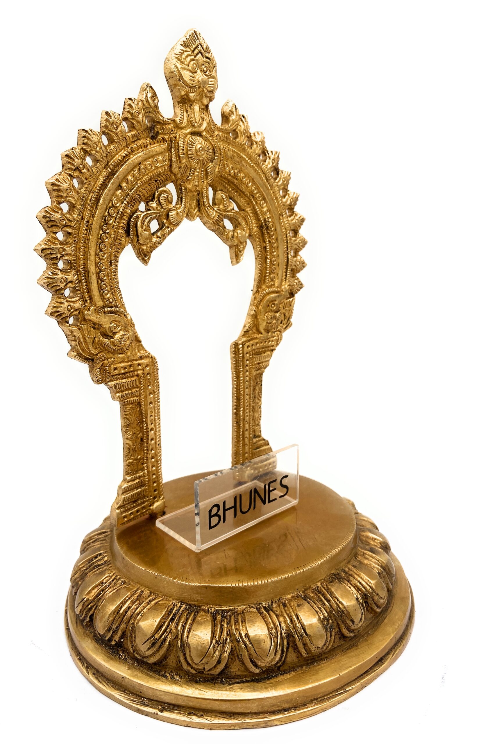 Brass Peeta With Prabhavali Idol, Pital Prabhai Peetha, Hindu Temple Murti Base, Handmade Peetal Prabhavali Chowki,Gold, 8 Inch, 1 Piece