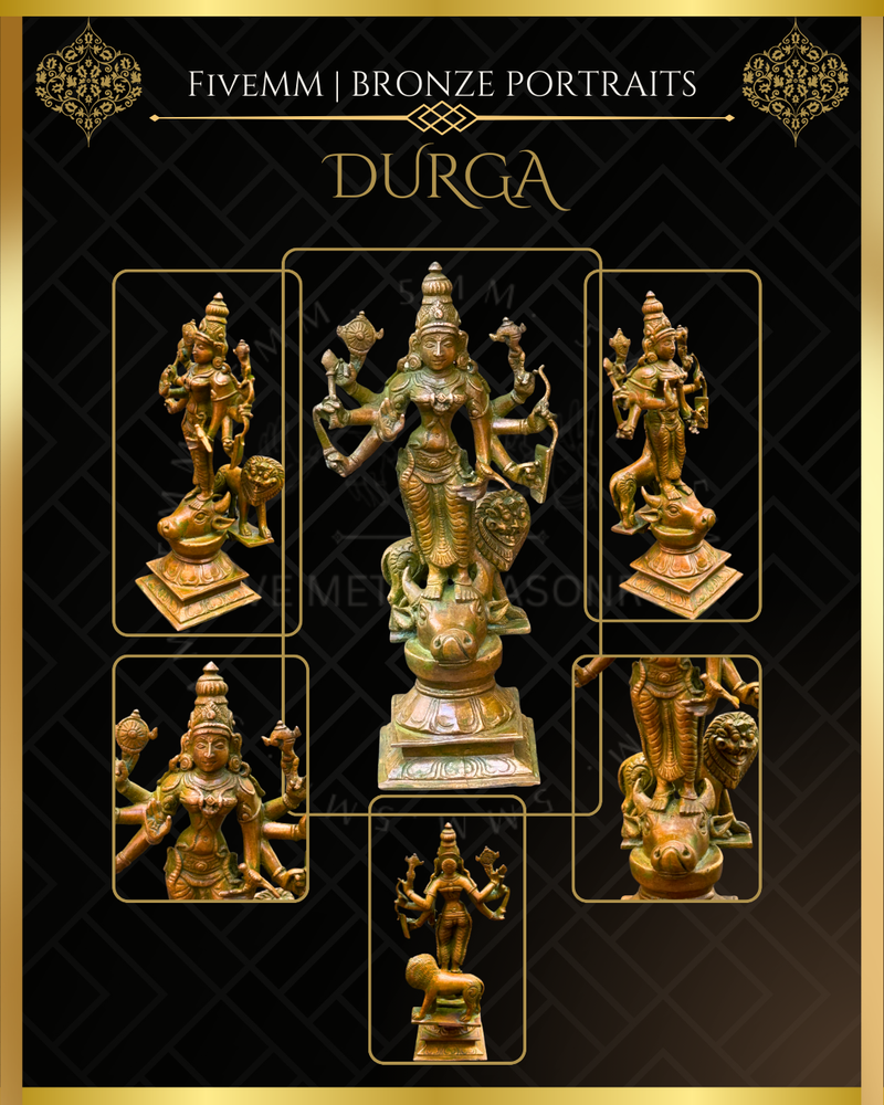 Durga  Panchaloha Bronze Icon - 6" - Antique finish