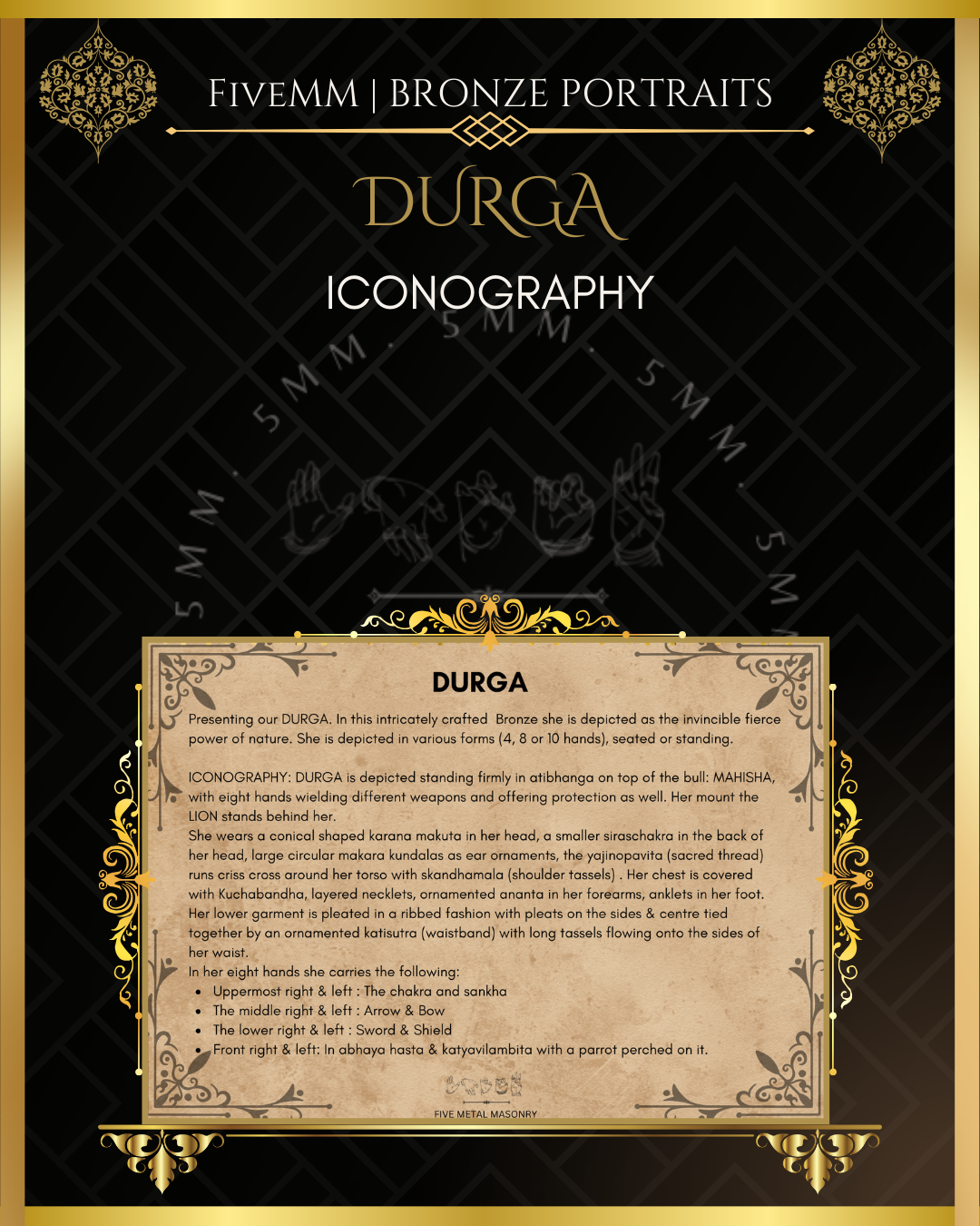 Durga  Panchaloha Bronze Icon - 6" - Polished finish