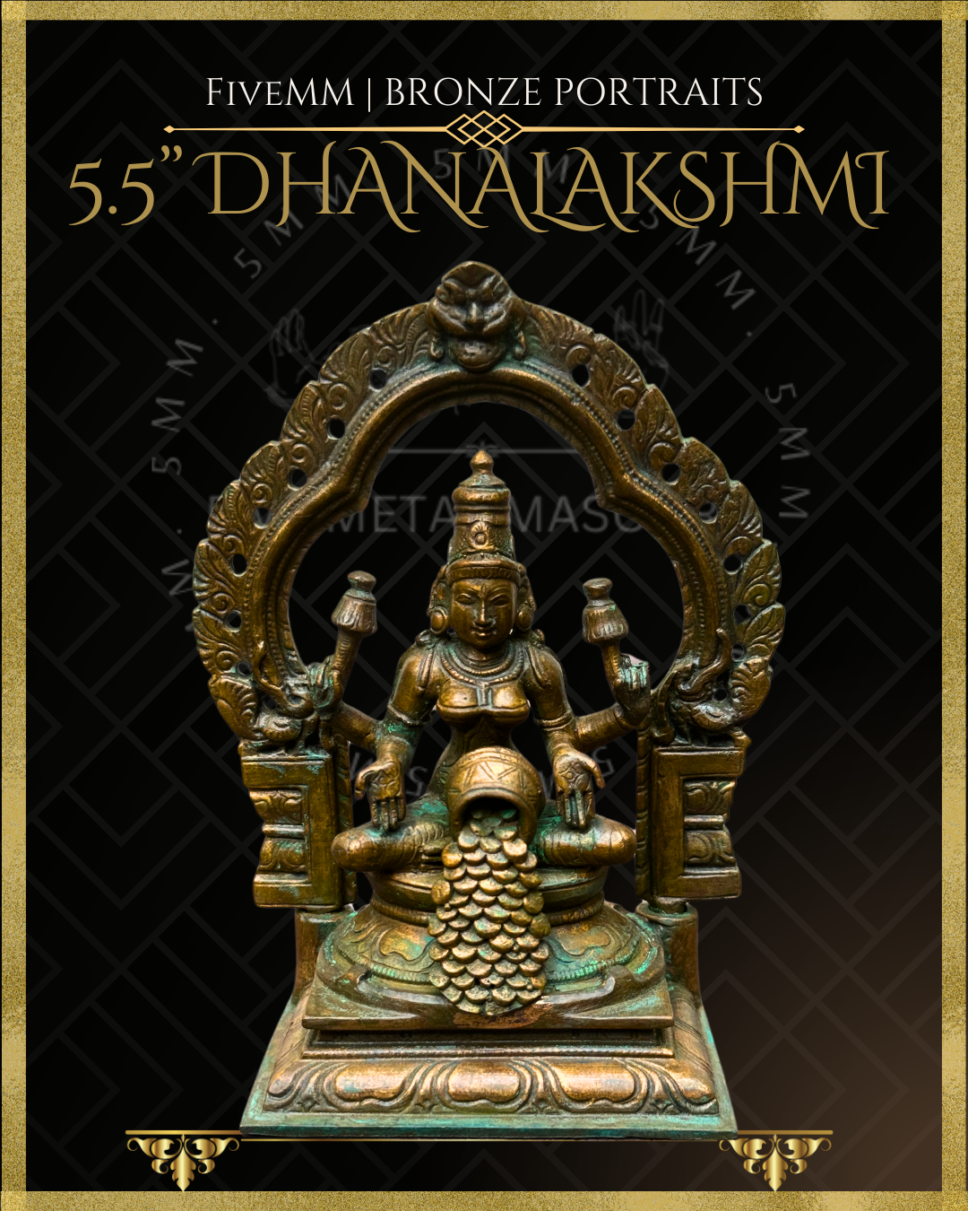 Dhana Lakshmi/Kubera Lakshmi Panchaloha Bronze Icon - 5.5"  with arch -  Antique finish