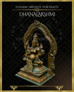 Dhana Lakshmi/Kubera Lakshmi Panchaloha Bronze Icon - 5.5"  with arch -  Antique finish