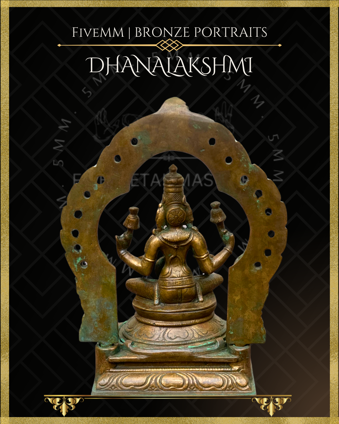 Dhana Lakshmi/Kubera Lakshmi Panchaloha Bronze Icon - 5.5"  with arch -  Antique finish