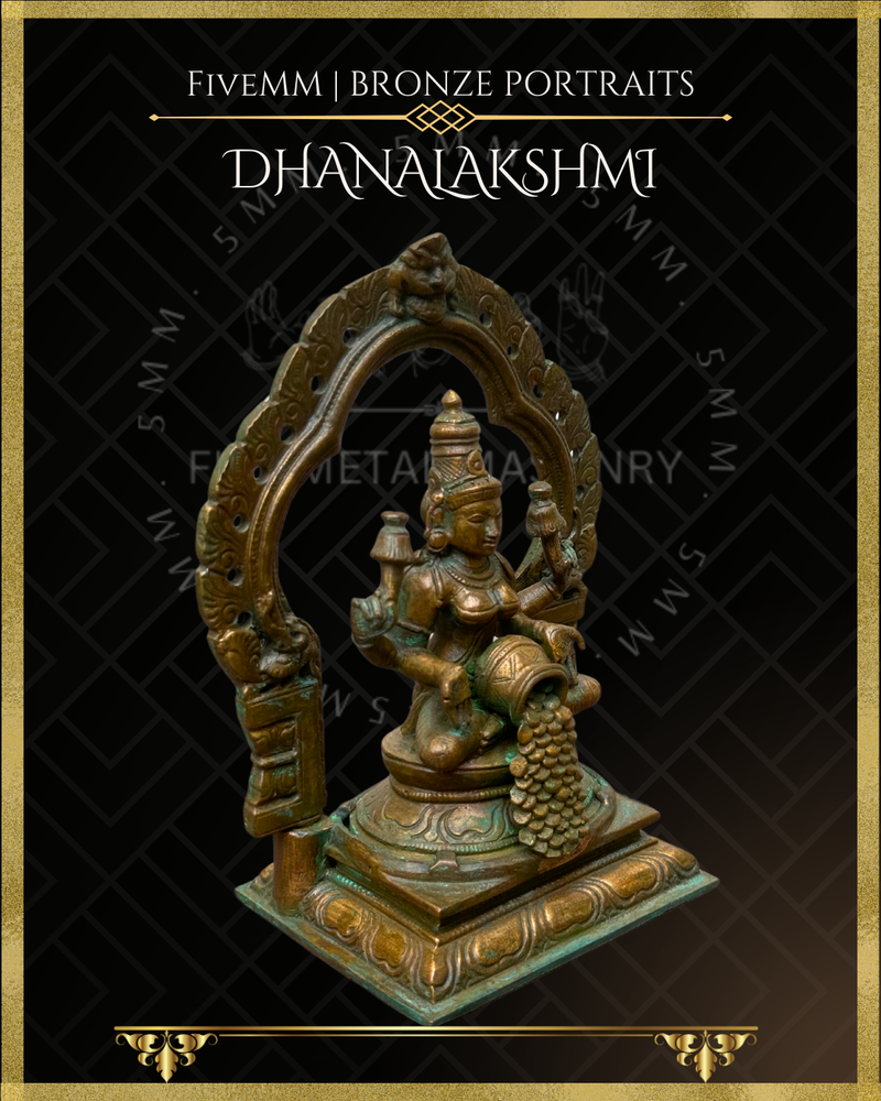 Dhana Lakshmi/Kubera Lakshmi Panchaloha Bronze Icon - 5.5"  with arch -  Antique finish
