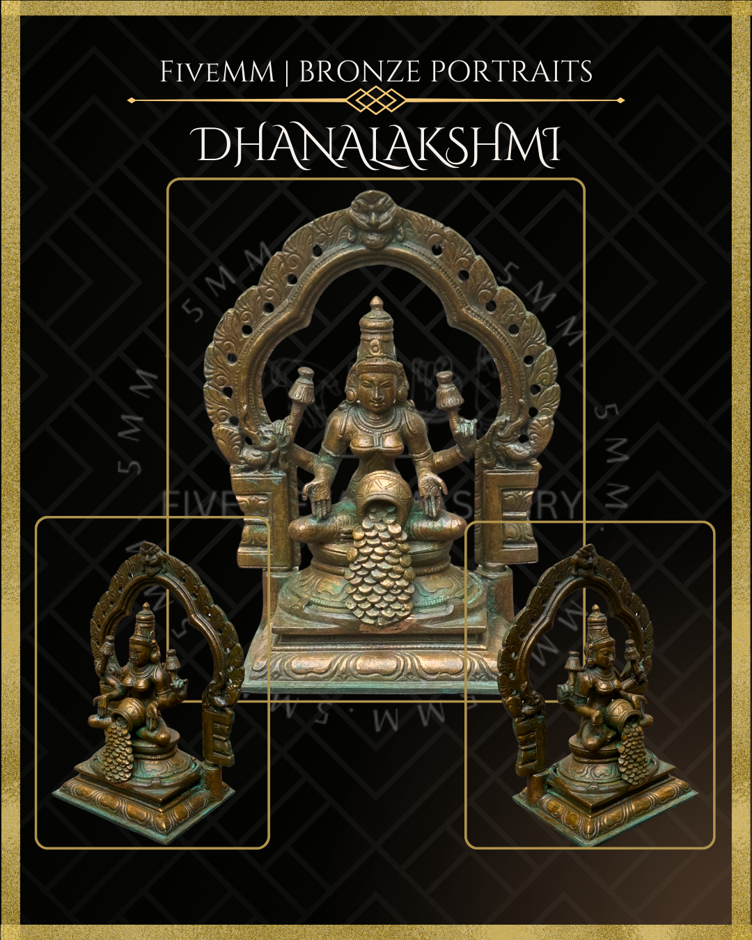 Dhana Lakshmi/Kubera Lakshmi Panchaloha Bronze Icon - 5.5"  with arch -  Antique finish