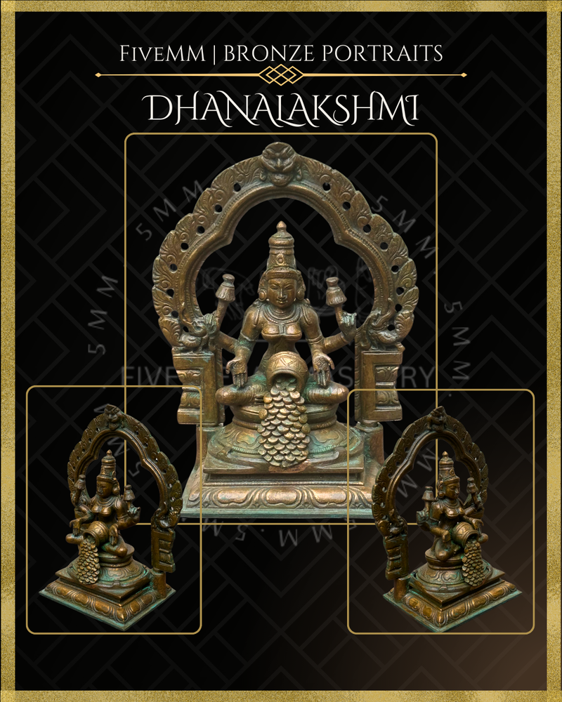 Dhana Lakshmi/Kubera Lakshmi Panchaloha Bronze Icon - 5.5"  with arch -  Antique finish