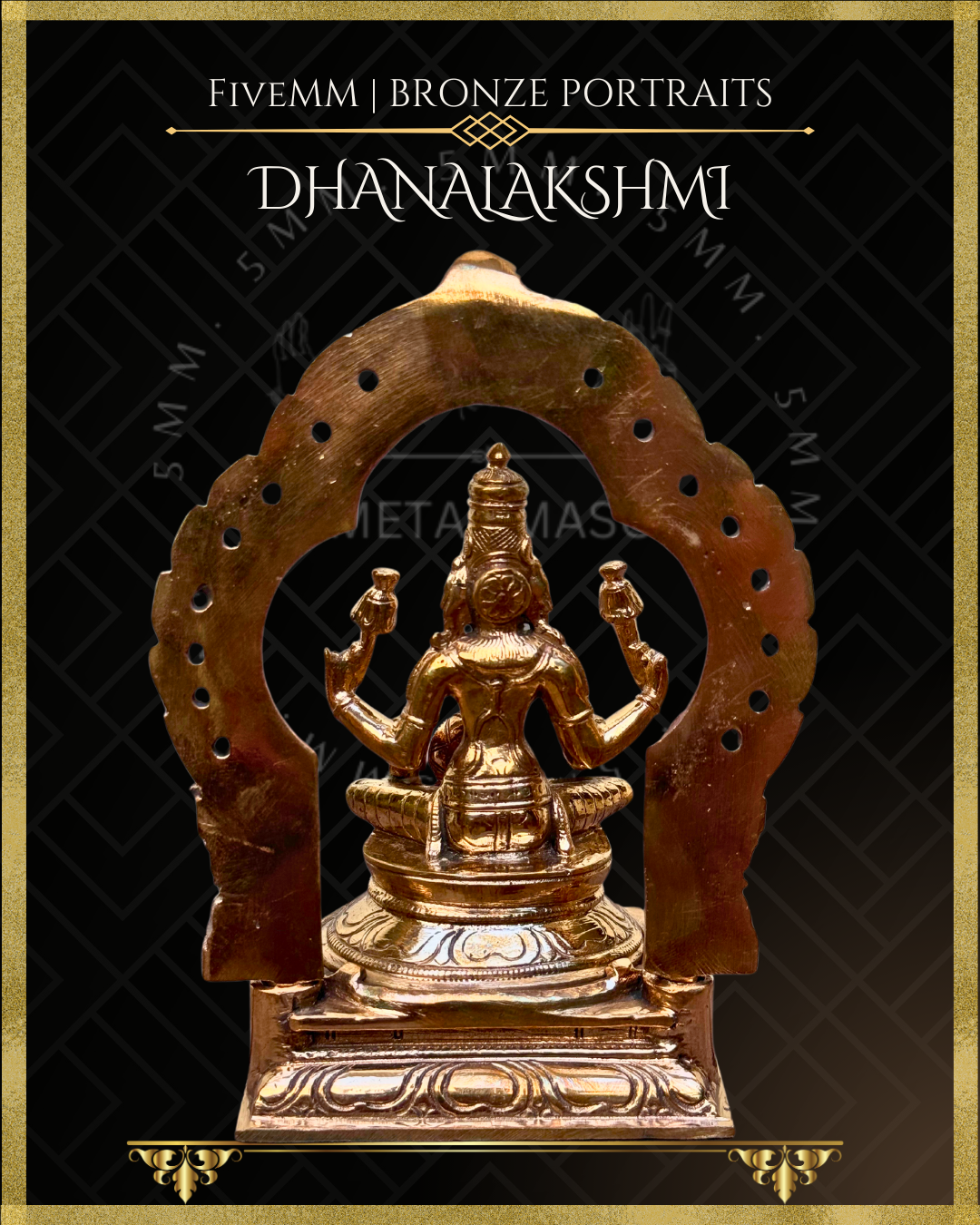Dhana Lakshmi/Kubera Lakshmi Panchaloha Bronze Icon - 5.5"  with arch -  Antique finish