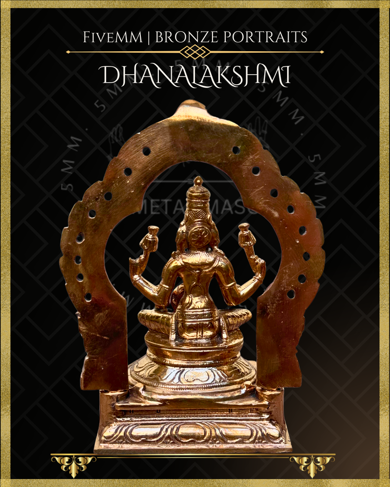 Dhana Lakshmi/Kubera Lakshmi Panchaloha Bronze Icon - 5.5"  with arch -  Antique finish