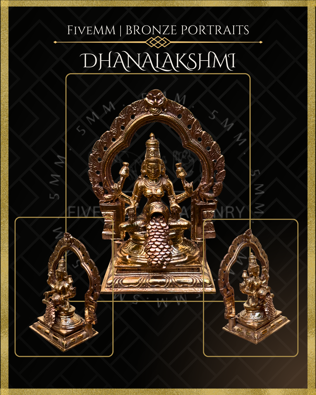 Dhana Lakshmi/Kubera Lakshmi Panchaloha Bronze Icon - 5.5"  with arch -  Antique finish