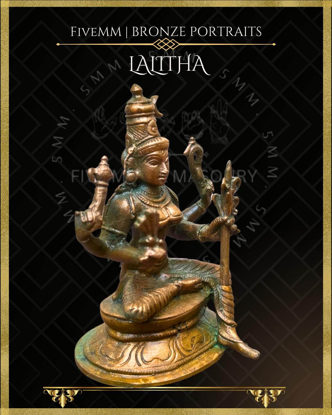 Lalitha Tripurasundari Panchaloha Bronze Icon - 3.5" -  Antique finish