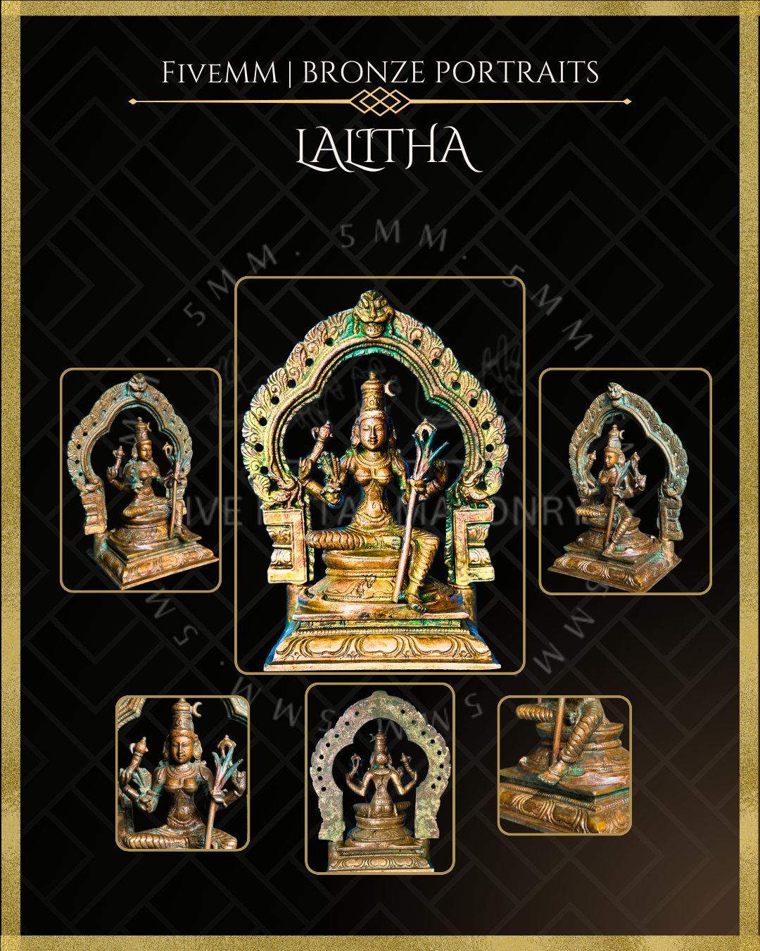 Lalitha Tripurasundari Panchaloha Bronze Icon - 5.5" with arch - Antique finish